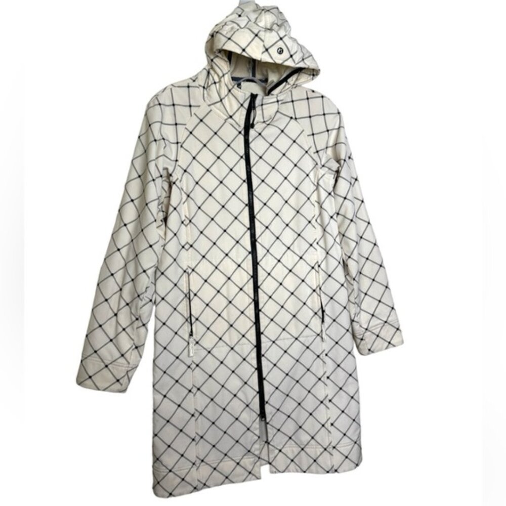 Lululemon RARE Apres Hood Coat Trench Check Jacket Light Water Resistant Zip 6 - Picture 2 of 15